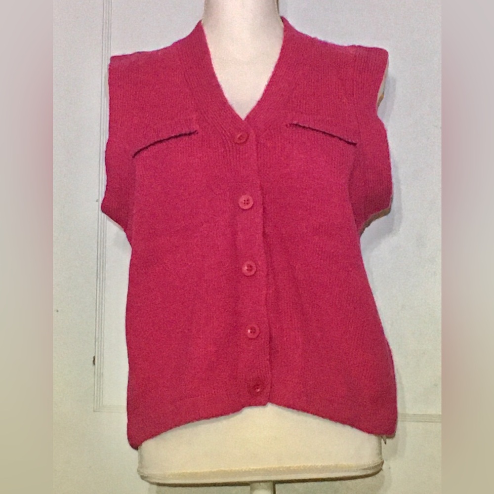 Esprit Shetland Wool Hot Pink Button-Up Sweater Vest